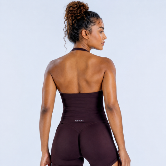 NEXRA Impact Halter Top in Dark Brown